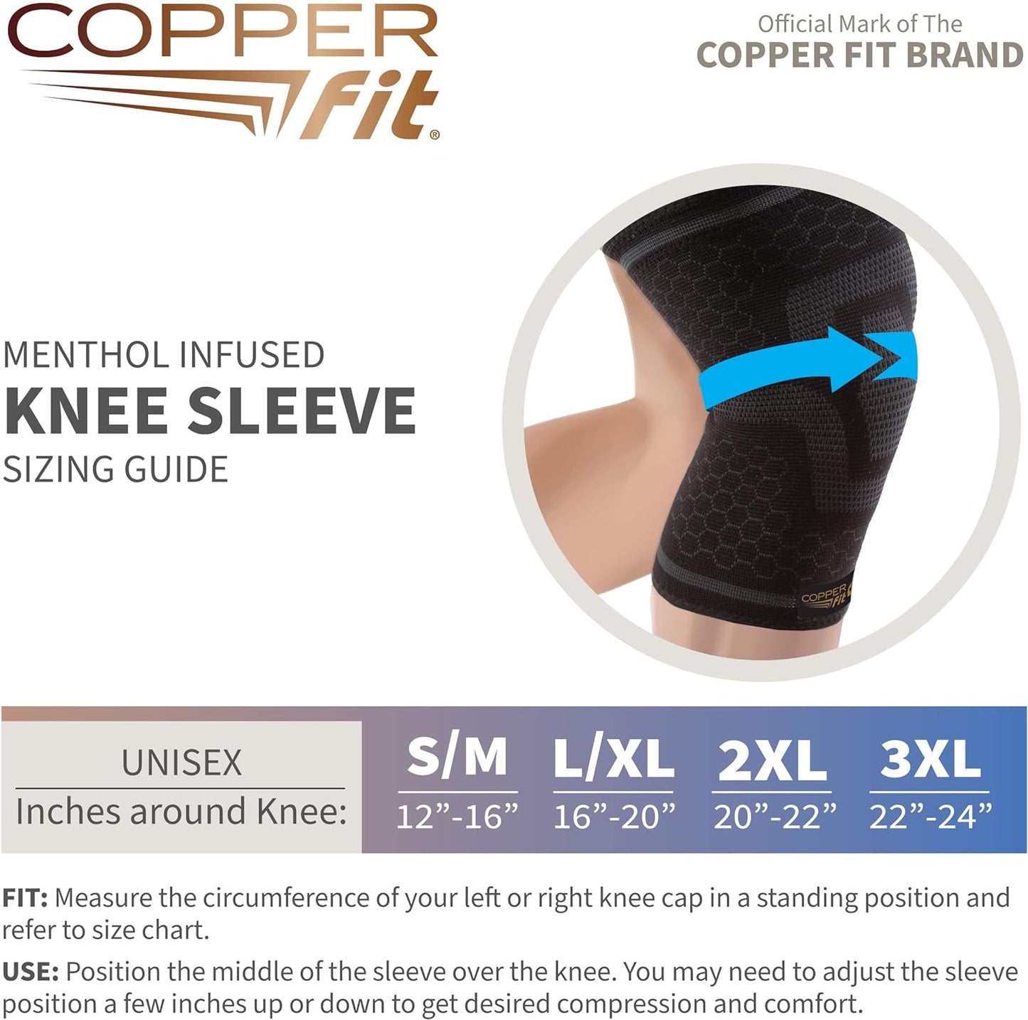 ICE Knee Compression Sleeve Infused with Menthol and Coq10